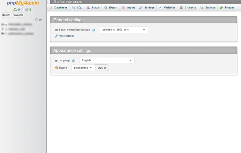 phpMyAdmin sučelje