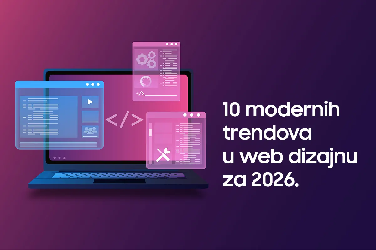 Slika s natpisom 10 modernih trendova u web dizajnu za 2026.