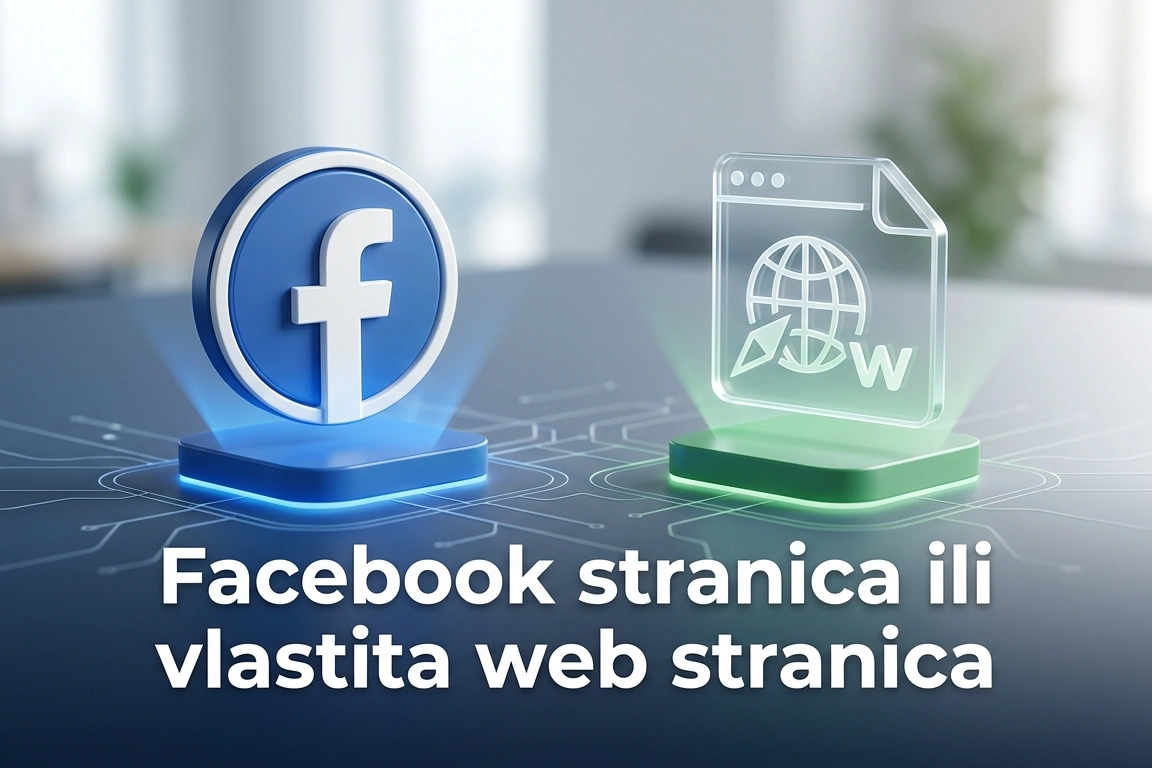 Usporedba Facebook logotipa i ikone vlastite web stranice na modernoj digitalnoj podlozi.